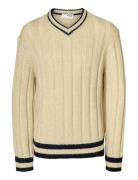 Slhroy Ls Knit Relaxed Rib V-Neck Tops Knitwear V-necks Cream Selected