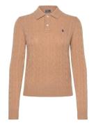 Cable-Knit Wool-Cashmere Polo Sweater Tops Knitwear Jumpers Beige Polo...
