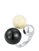 Brea Enamel Ring Ivory/Black/Silver Ring Smykker Silver Bud To Rose