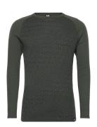 Geo Merino Wool Crew Sport Base Layer Tops Green Bula