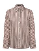 Striped Straight Shirt Tops Shirts Short-sleeved Brown Mango