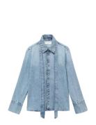 Denim Shirt With Bow Tops Shirts Long-sleeved Blue Mango