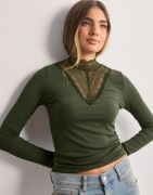 Only - Grøn - Onltilde L/S High Neck Lace Top Jrs