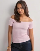 Nelly - Pink - Rib Off Shoulder Top