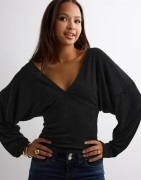 Nelly - Sort - Glam Plunge LS Top