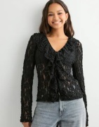 Vero Moda - Sort - Awkienna Ls V-Neck Lace Top