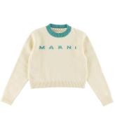 Marni Bluse - Uld - Cropped - Hvid/Turkis