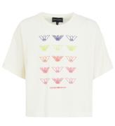 Emporio Armani T-shirt - Cropped - Hvid m. Logoer