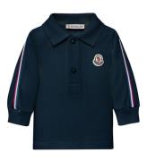 Moncler Polobluse - Medium Blue m. Logostriber