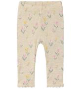 Name It Leggings - Rib - NbfFlowerkab - Peyote Melange m. Blomst
