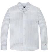 Tommy Hilfiger Skjorte - HÃ¸r - Linen Blend - Breezy Blue Stripe