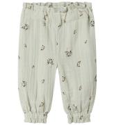 Name It Bukser - Musselin - NbfHikka - Aqua Gray m. Blomster
